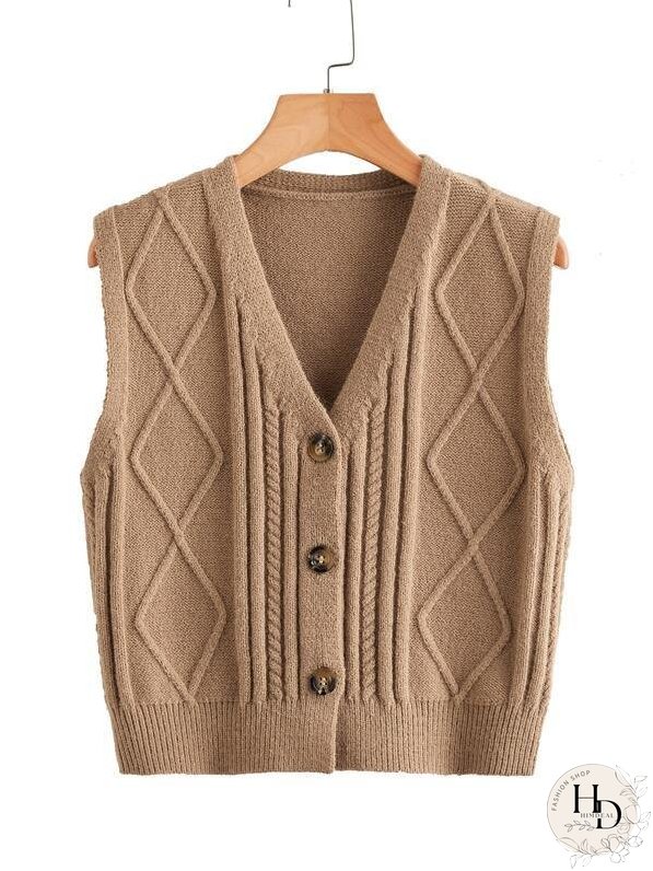 Button Front Ribbed Knit Cardigan
