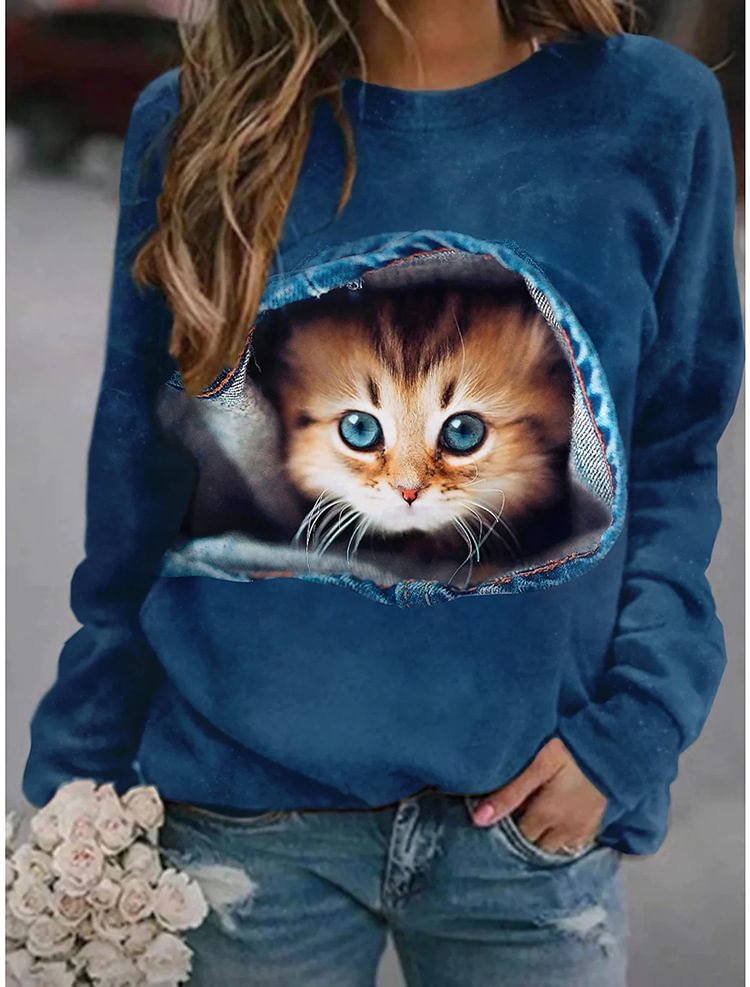 Casual cute cat print sweatshirt