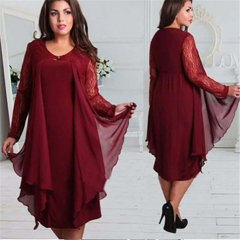 Graduation Gifts Plus size XL-5XL dress Women evening party dresses for fat Pathcwork Lace Ladies Dress Fashion Women Clothing Vestido