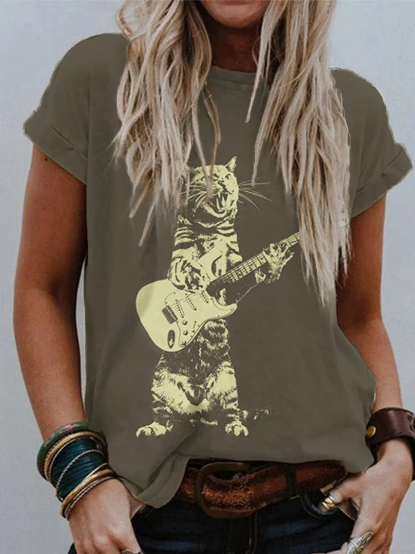 Cat Playing Guitar Short Sleeve T Shirt
