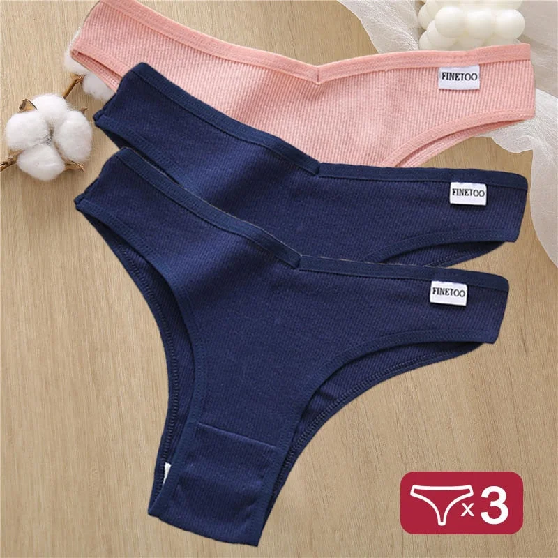 3PCS/Set Cotton Panties Lingerie Women Underwear Sexy Briefs Female Underpants Pantys Thong Panties Bikini Solid Color Tangas