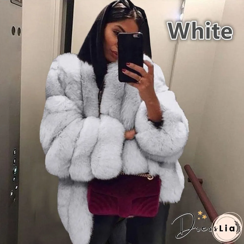 Women Winter Top Fashion Faux Fur Coat Elegant Thick Warm Outerwear Fake Fur Ladies Jacket Coat
