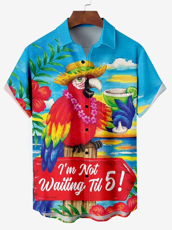Hawaii Beach Parrot Cocktail Vacation Short Sleeve Shirt PLUSCLOTHESMAN