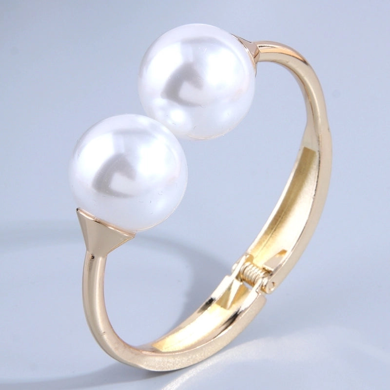 Fashion Round Imitation Pearl Alloy Plating Bangle 1 Piece