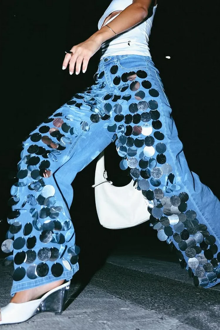 Bell Sequin Embellished Jeans