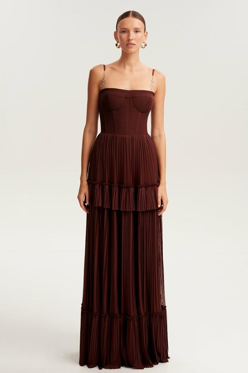 Lvs&Broner Spaghetti Strap Sleeveless Long Prom Dress With Ruffles