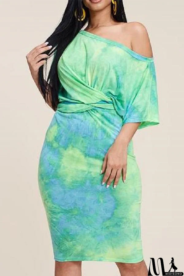 MidiSono - Tie Dye Fitted Lace-up Dress