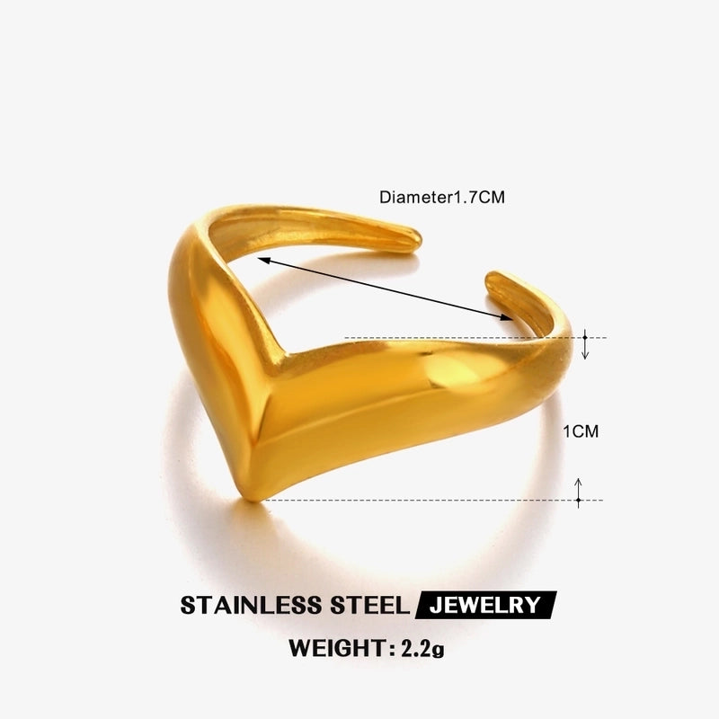 IG Style Hip-Hop Minimalist V Shape 304 Stainless Steel 18K Gold Plated Polishing Open Rings