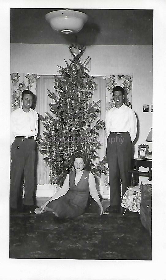 CHRISTMAS PORTRAIT Vintage FOUND Photo Poster paintingGRAPH bw TREE Original Snapshot 04 4 M