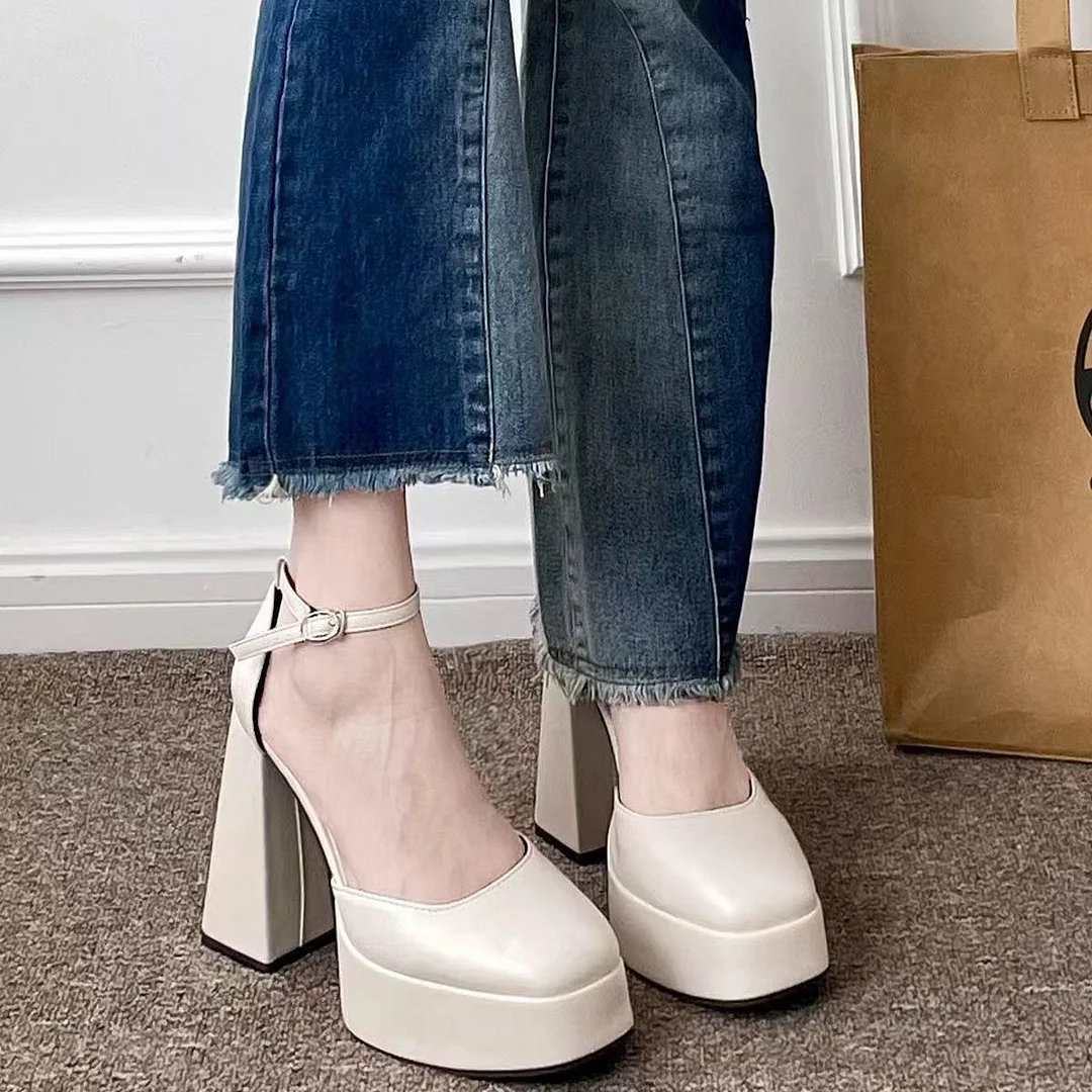 Breakj Breakj Heel Barbie Shoes Pine Cream Sole Coarse Heel Fairy White Mary Treasure Shoes Small 12Cm Wedding Artifact Wedding Shoes