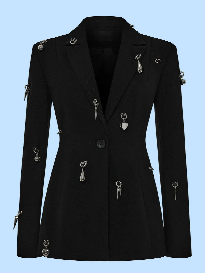 Athvotar Athvotar Personality Design Metal Decorative Suit Jacket Woman | Self-Fit Layout Commuting Workplace Fashion Temperament