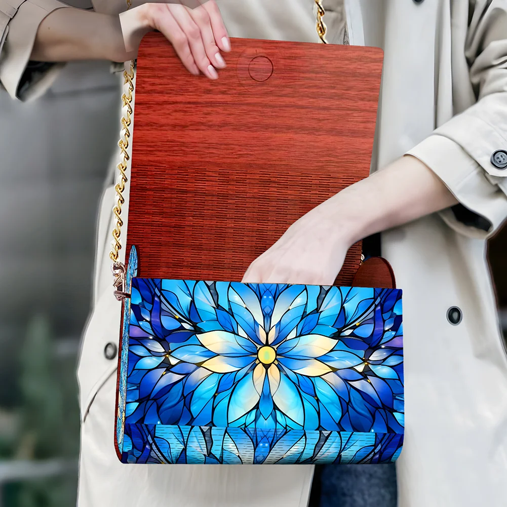 DIY Mandala Diamond Art Wooden Coin Pouch with Chain 5D Diamond Painting Purse