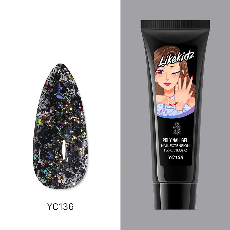 Poly Nail Gel - Black Sequins