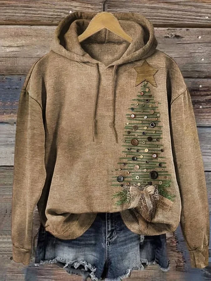 Women's Casual Vintage Christmas Tree Hoodie 