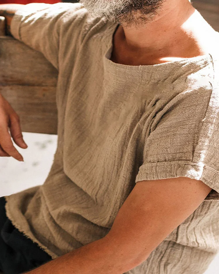 Men's Casual Cotton And Linen Short-Sleeved Top
