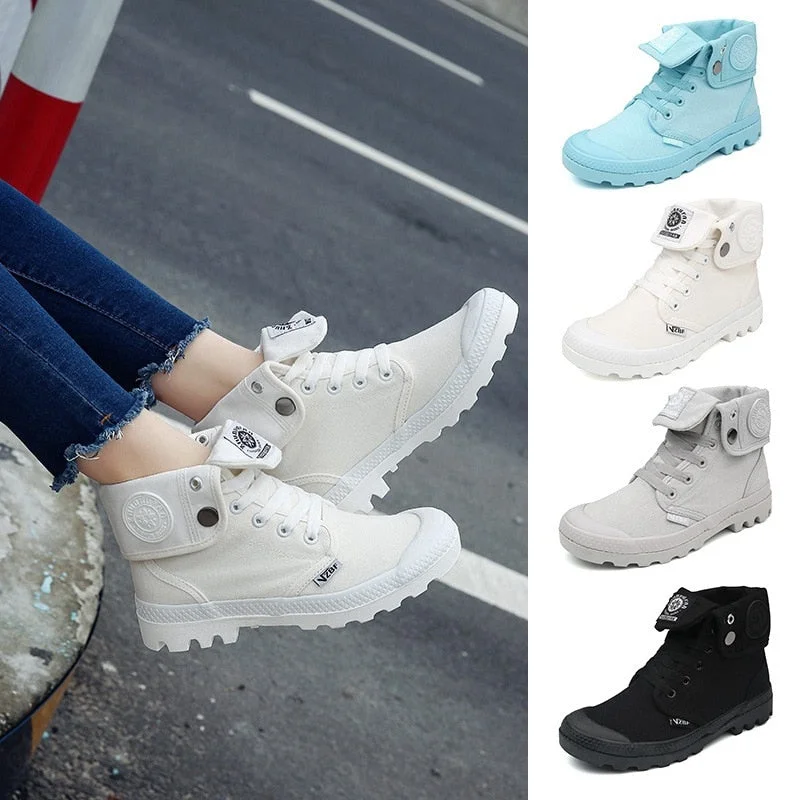 2021 High-top Shoes Paladin Canvas Shoes Cuffed Thick-soled Martin Boots Women