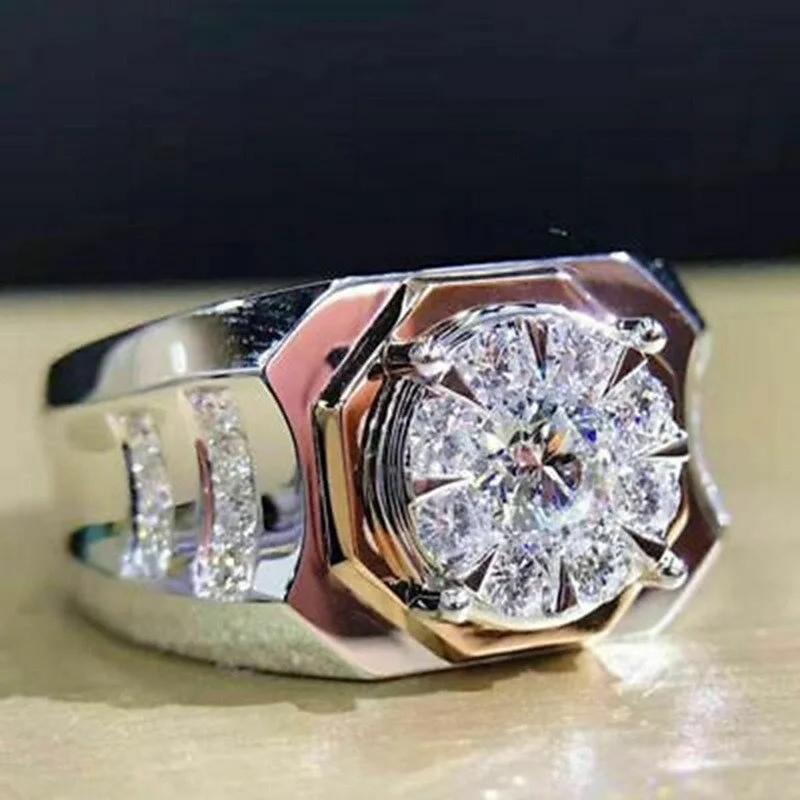 Luxury Metal Craftsman Inlaid Flower Zircon Rings Classic Men Travel Reception Popular Net Red Rings