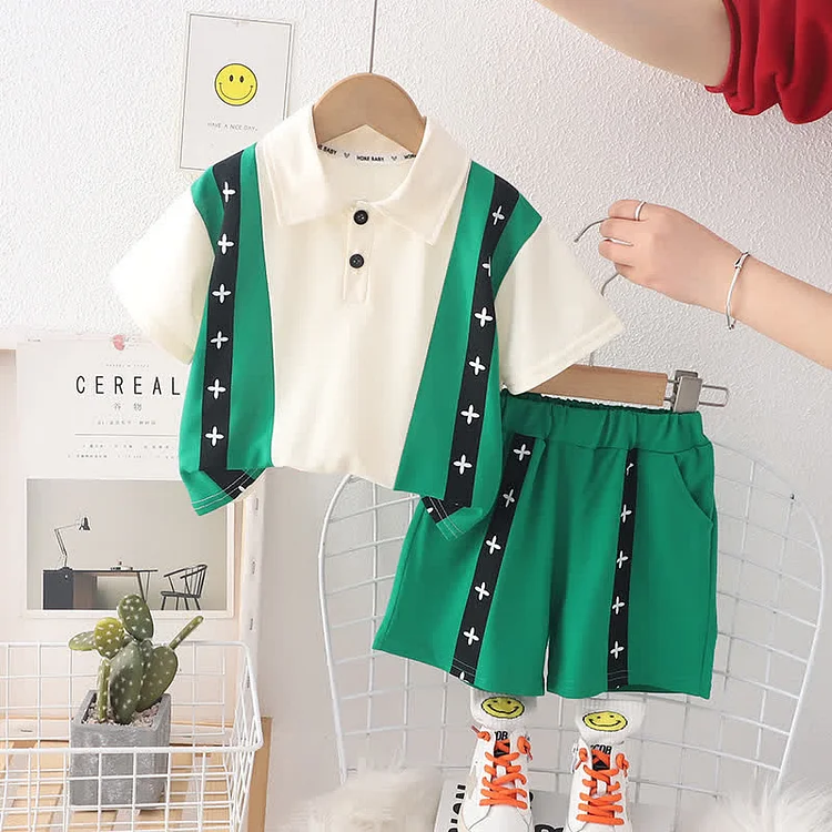 Baby Toddler Splicing Polo Tee and Shorts Set