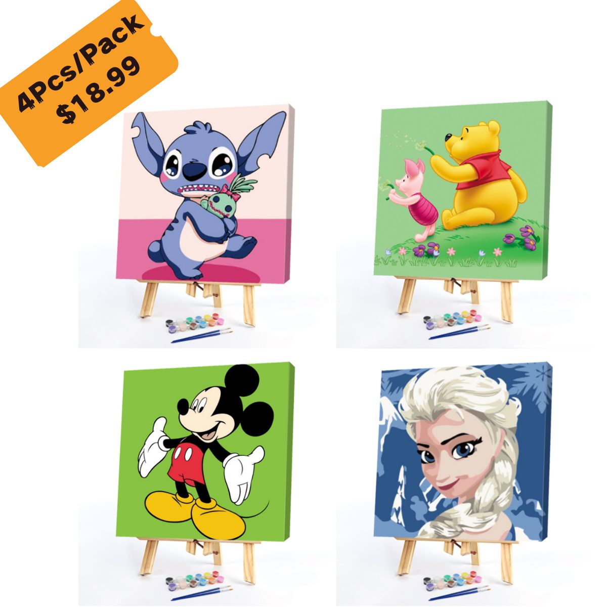 （4Pcs)CartoonPaint by Numbers Acrylic Painting 20*20cm