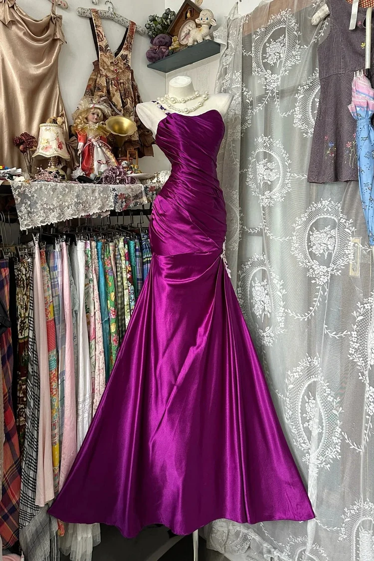 New retro dress, purple satin dress