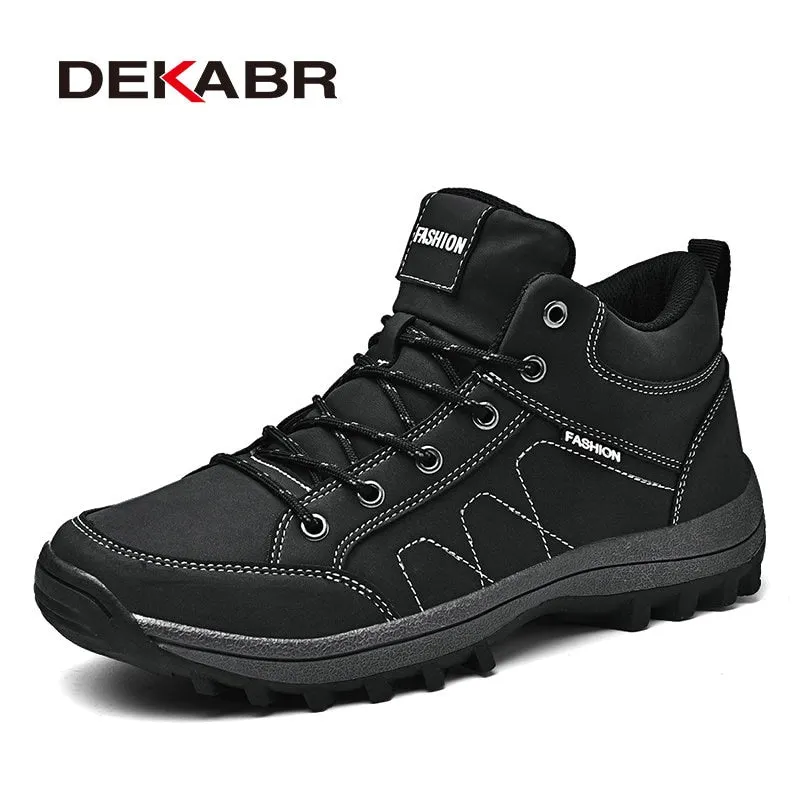 DEKABR Size 39~48 Split Leather Men Boots Autumn Winter Waterproof Non-slip Work Shoes High Quality Sneakers Lace-up Ankle Boots