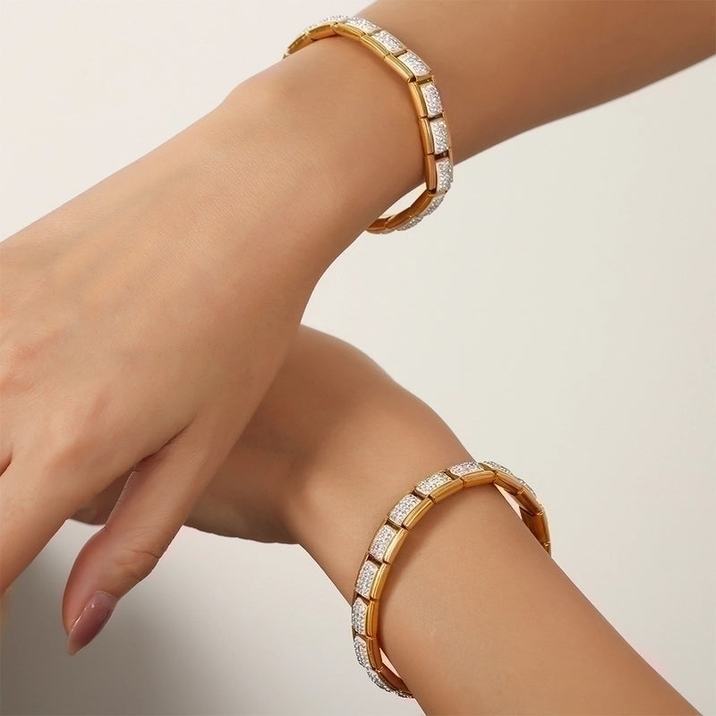 Casual Elegant Minimalist Square Titanium Steel 18K Gold Plated Artificial Diamond Bracelets In Bulk