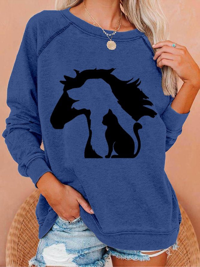 Women's Lovely Horse Dog Cat Printed Simple Animal Graphic Sweatshirt