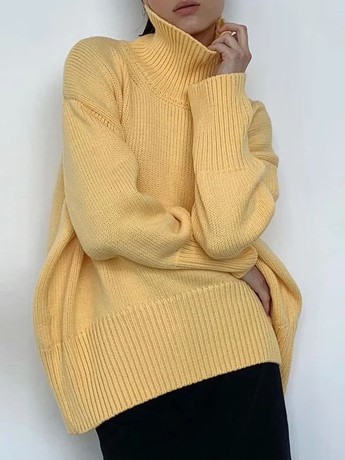 Turtleneck Solid Color Knitted Casual Pullover Sweater