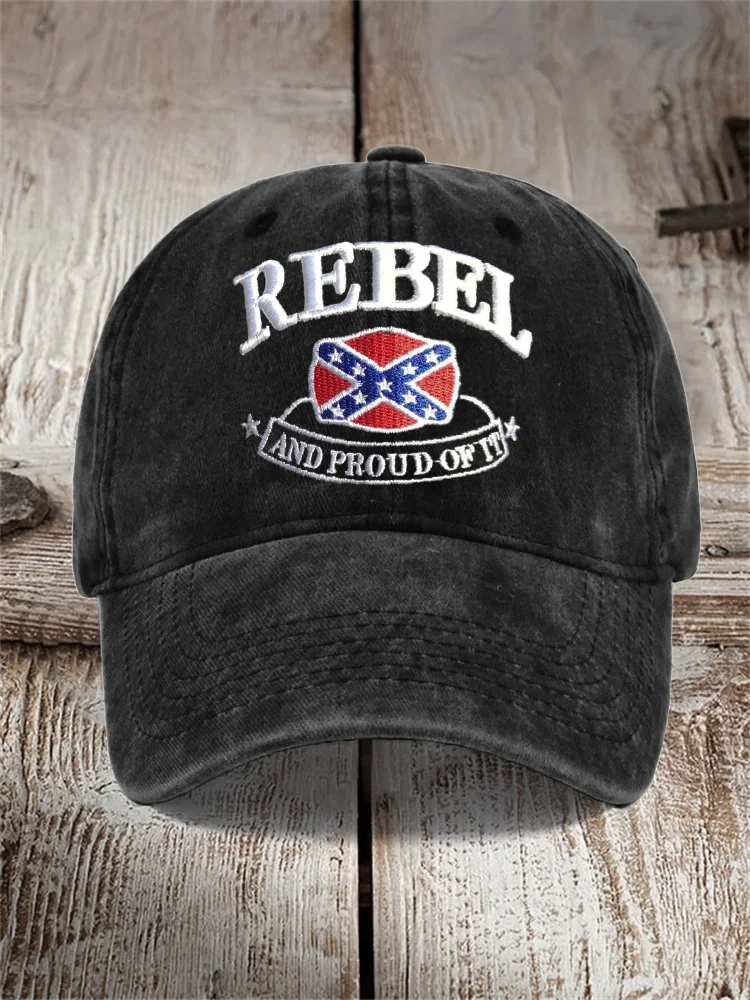 VChics Unisex Rebel And Proud Of It Flag Embroidered Washed Cap