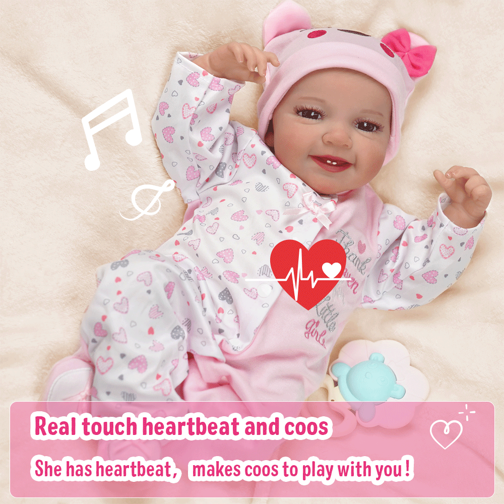Babeside Smiling Reborn Baby Leen 20'' Little Infant Girl Best Gift for Kids Pink Heart-Heartbeat and Coos