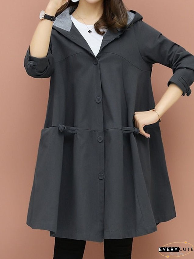 Women's Trench Coat Long Coat Winter Warm Hooded Coat Windproof Warm Overcoat Fall Warm Casual Jacket Long Sleeve Dark Grey Black Khaki