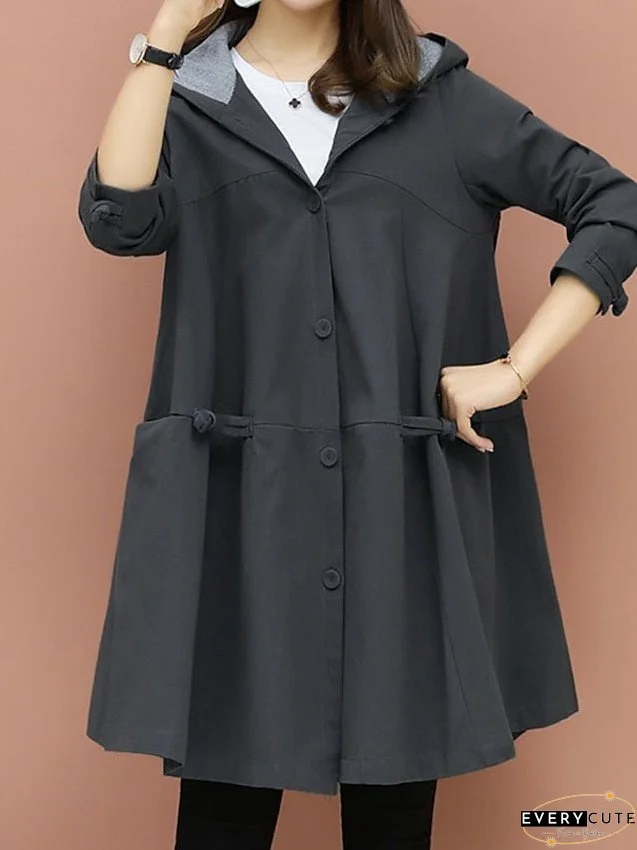 Women's Trench Coat Long Coat Winter Warm Hooded Coat Windproof Warm Overcoat Fall Warm Casual Jacket Long Sleeve Dark Grey Black Khaki