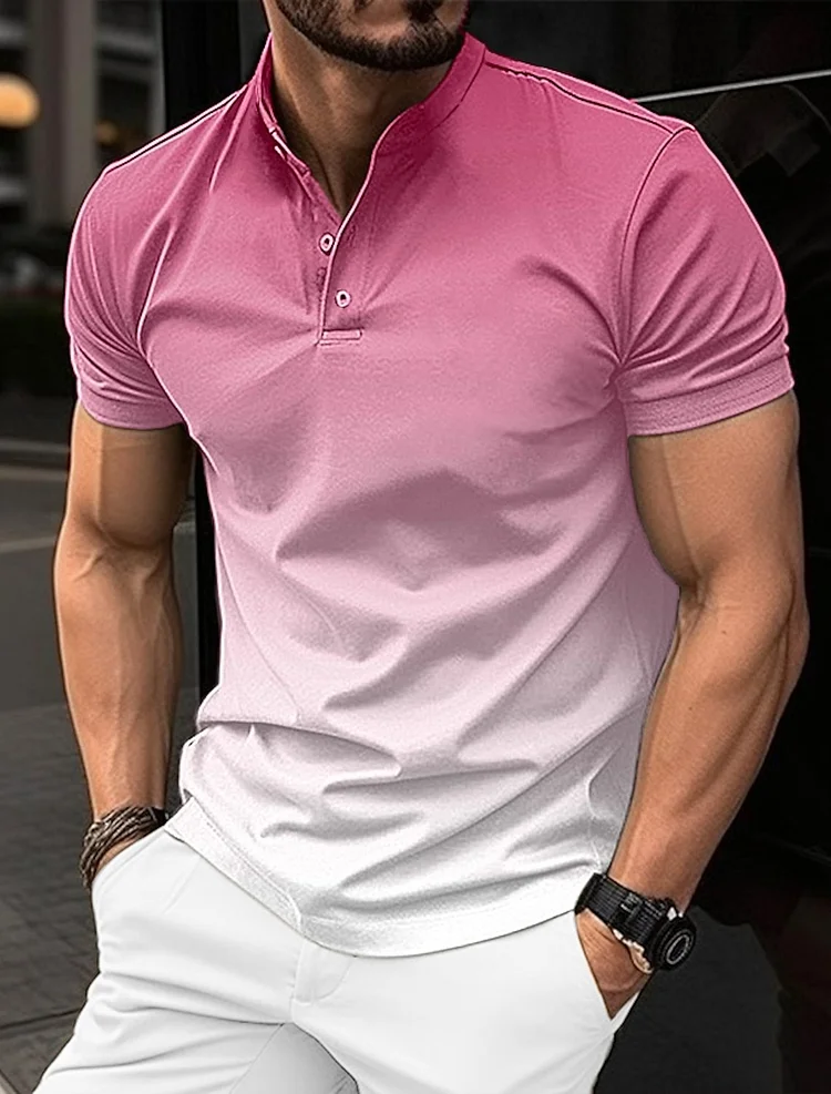 Men's Gradient Casual Henley Top