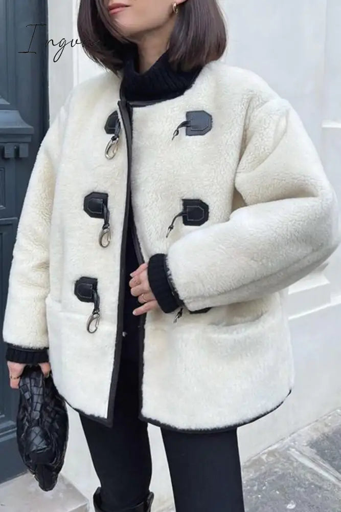 Ingvn - British Style Elegant Solid Buttons U Neck Outerwear White / S Outerwear/Blazer & Suits