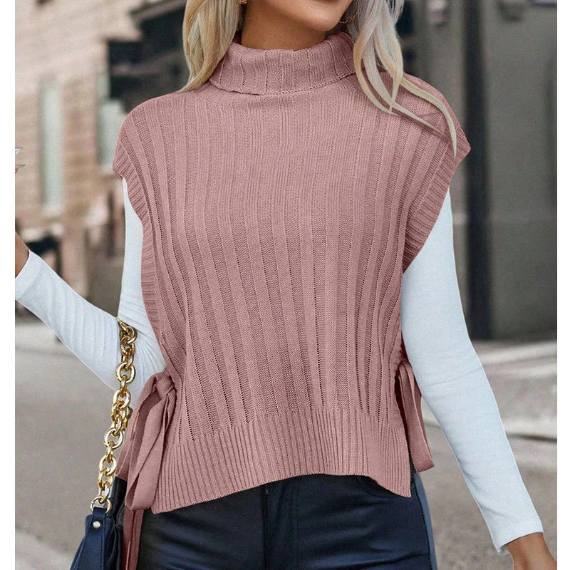 Athvotar Athvotar And Winter New Women's High-Color High-Collar Sleeveless Side With Jacket Sweater
