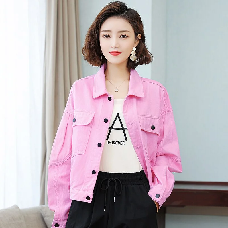 Jeans Jacket Women Casual Loose Short Female Coats Basic Ladies Top Turn-down Neck Cotton Loose Bomber Jacket Woman Denim Coats