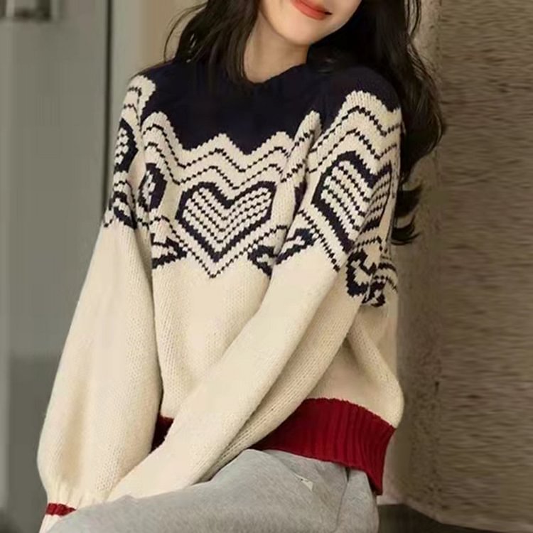 Apricot Geometric Long Sleeve Shift Sweater