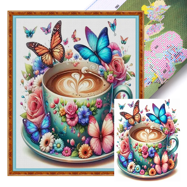 Flower Butterfly Coffee (40*50cm) 11CT Stamped Cross Stitch gbfke