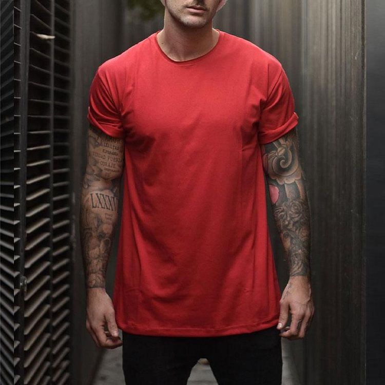 Solid color round neck short sleeve T-shirt