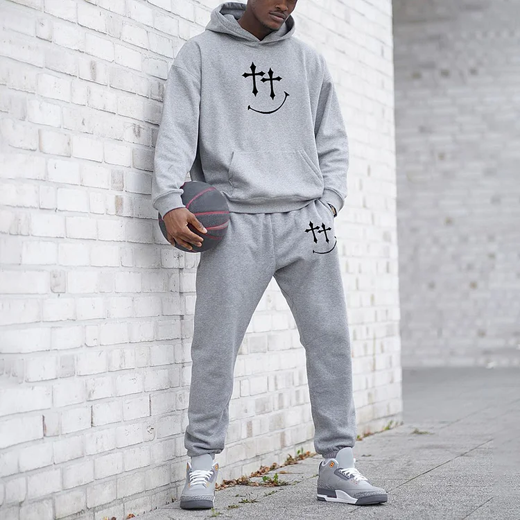 Broswear Casual Cross Smiley Face Print Tracksuit Co-Ord
