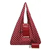 Polka Dot Nylon Storage Shoulder Bag with Key Ring Expandable Keychain Tote Bag Large Capacity Stylish Foldable Tote Handbag for Shopping Travel Commute