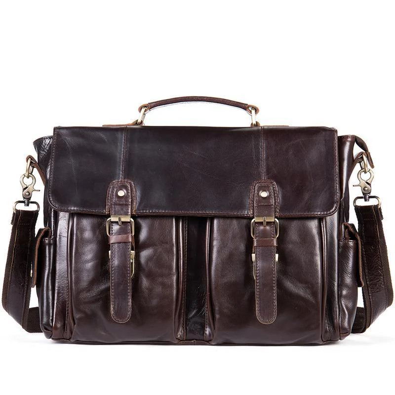 Men's Business Handbag Retro Leather Flip Type Crossbody Bag