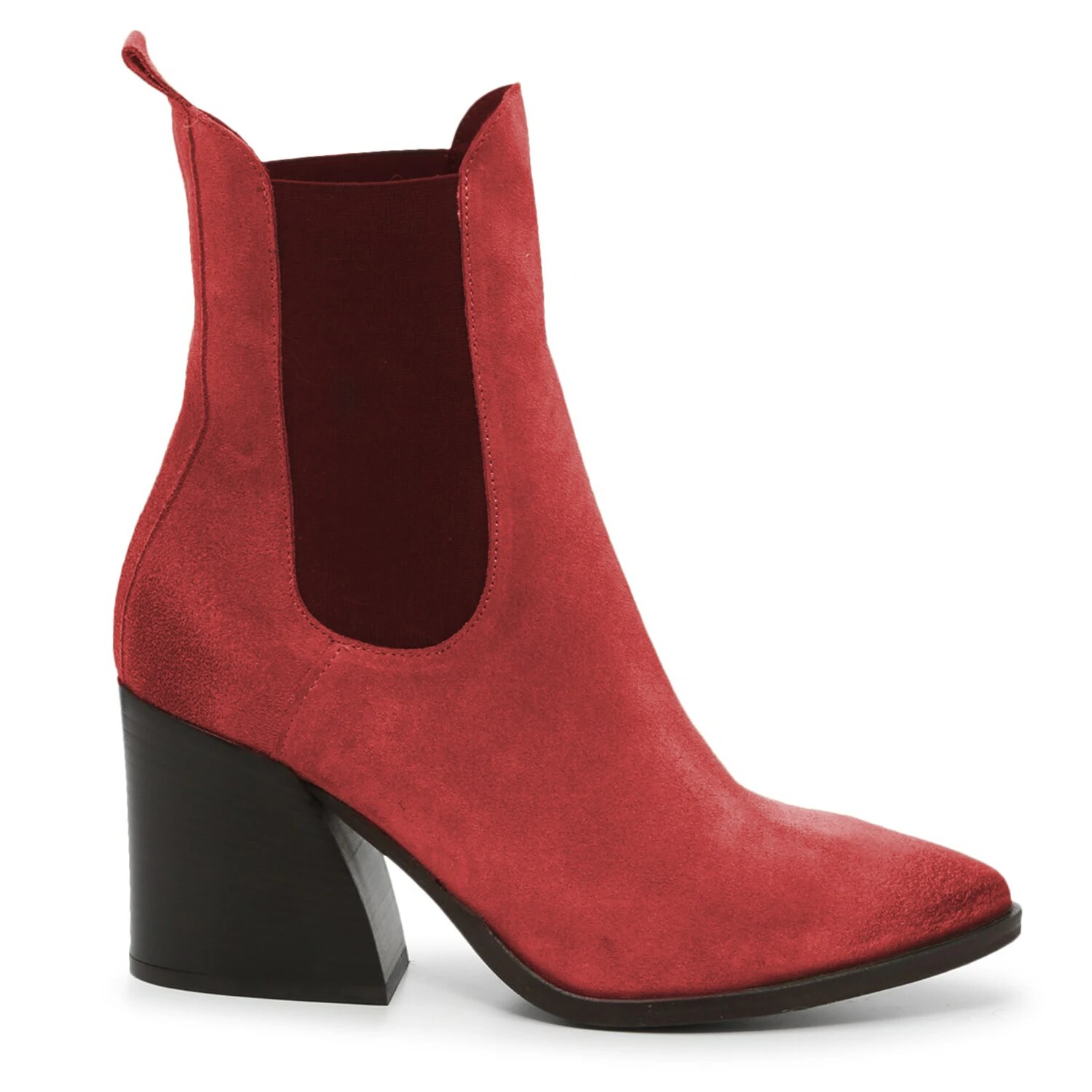 TAAFO Red High Chunky Heels Short Plush Women Chelsea Boots Pointed Toe Elastic Band Ankle Booties Ladies Concise Office Shoes