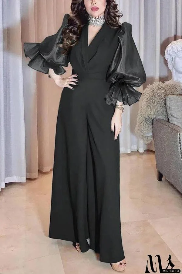 V-neck long-sleeve jumpsuit