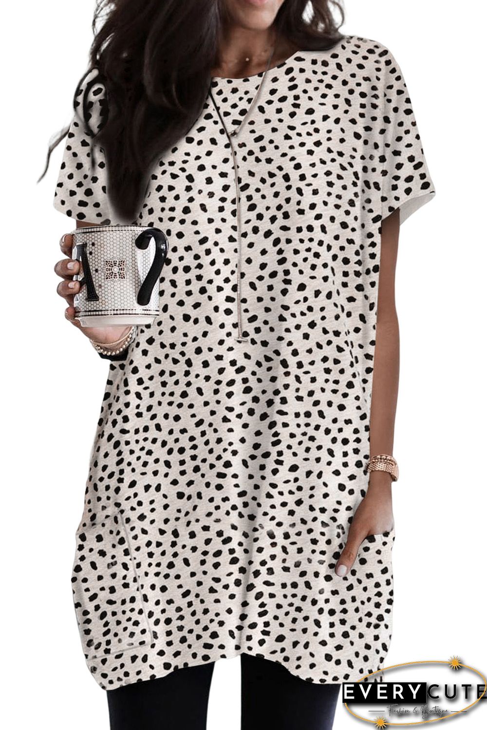 Leopard Print Side Pockets Tunic Top