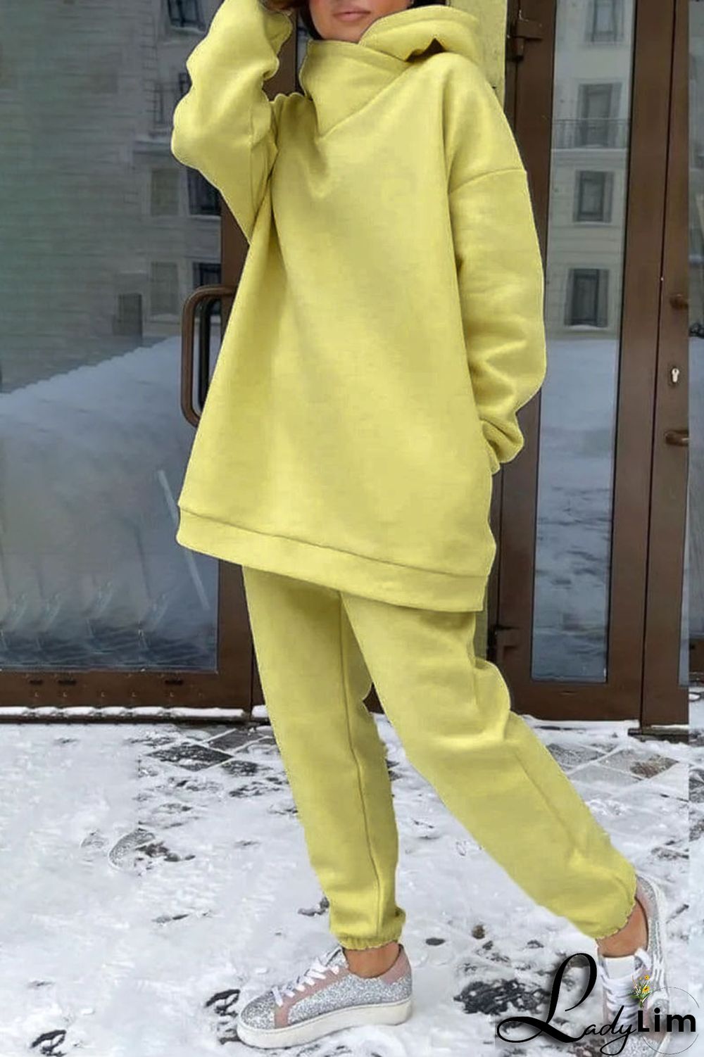 Dark Gray Casual Solid Split Joint Hooded Collar Long Sleeve Two Pieces