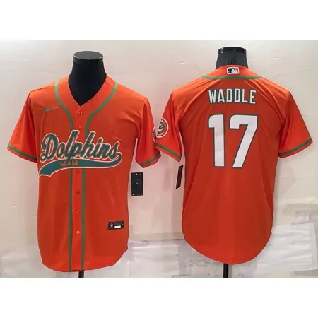 Men's Miami Dolphins #17 Jaylen Waddle Orange Cool Base Stitched Baseball Jersey