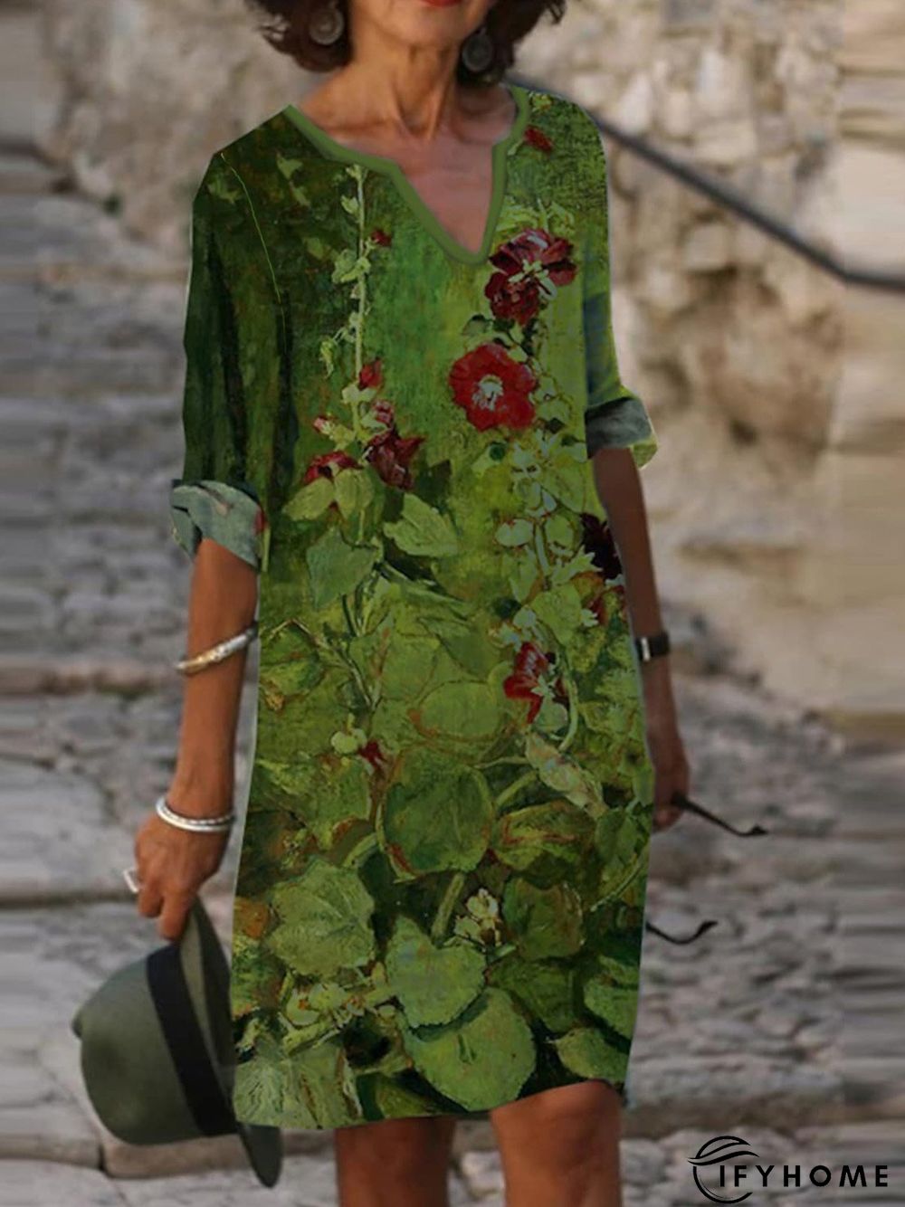 Casual Loose Floral V Neck Dress | IFYHOME