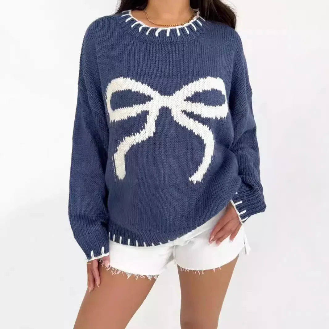 Toloer Bow Jacquard Sweater-Outfit Ideas