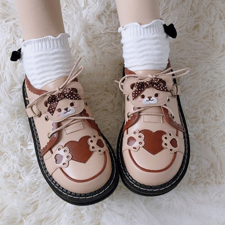 Cute Bear Lace Up Lolita Mary Janes Shoes - Modakawa Modakawa